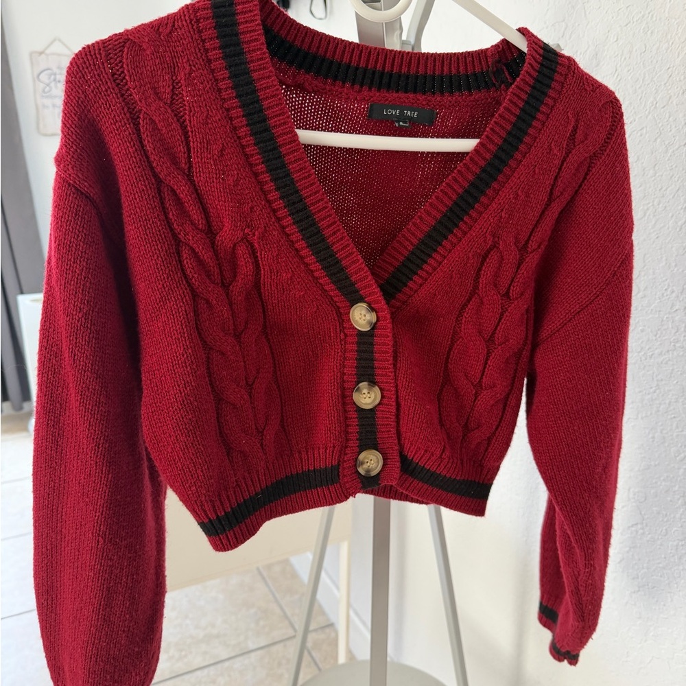 Love Tree Red Cable Knit Cardigan